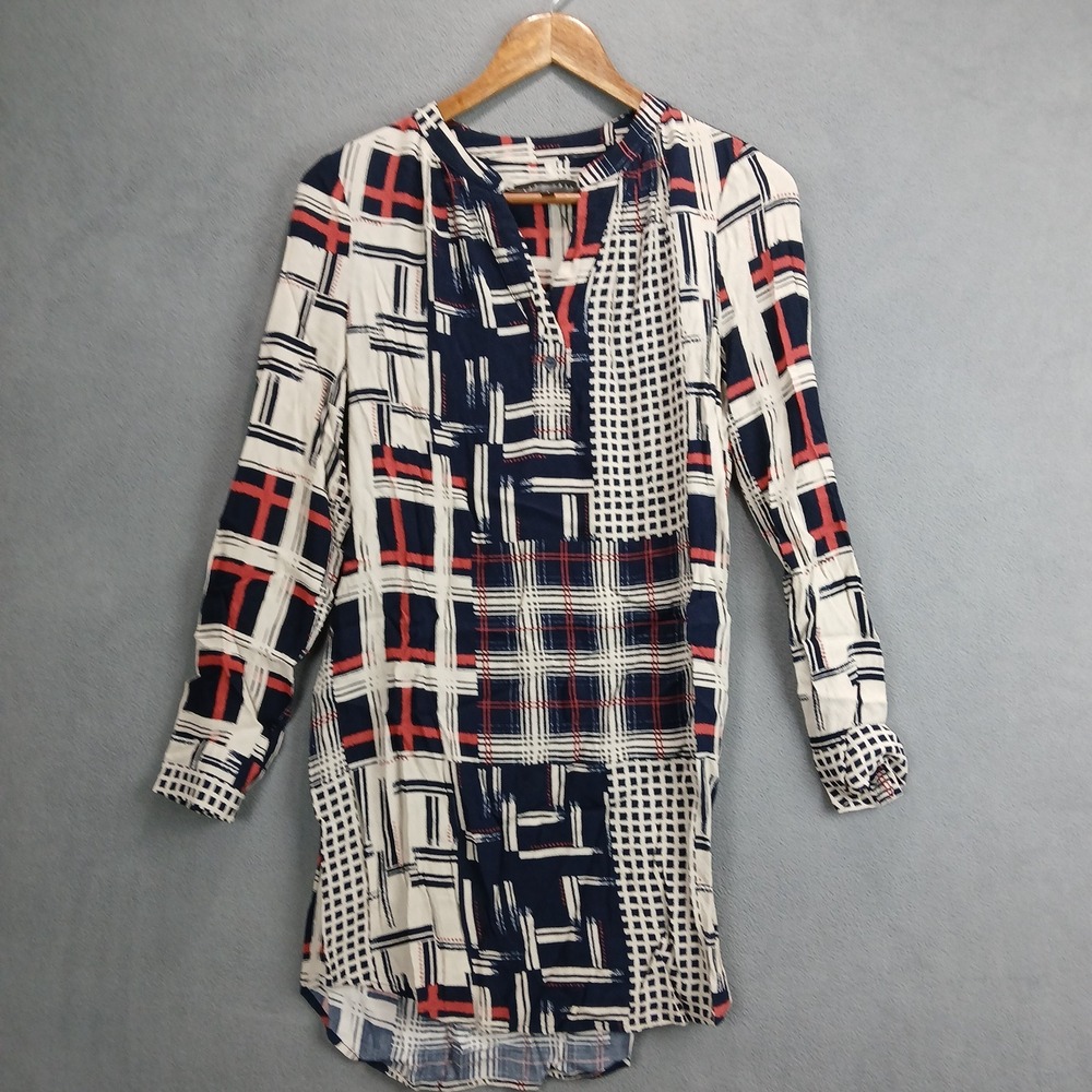 Sanctuary Tunic Mini Dress Women Small Multicolor Patchwork Print Viscose V Neck